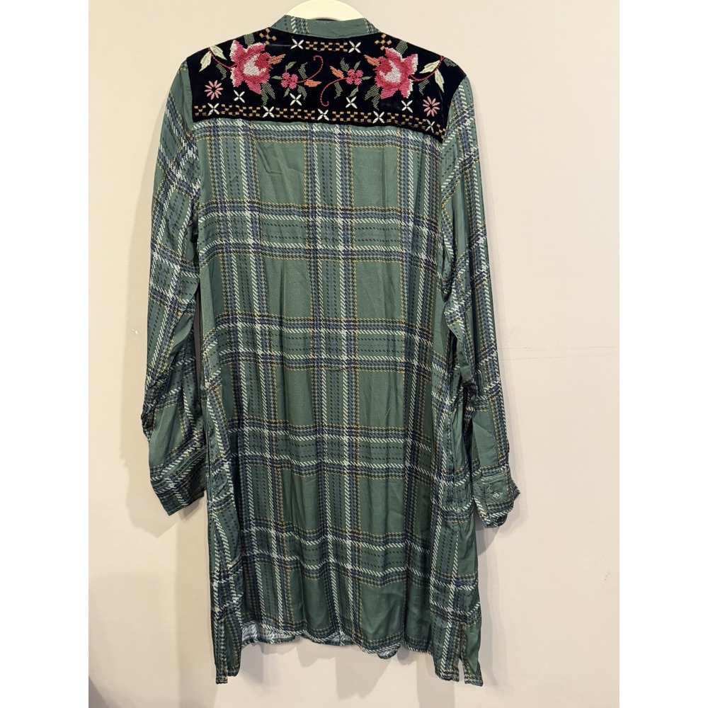 JOHNNY WAS Viviana Tuxedo Yoke Shirt Tunic Shift Dress Sz XS Embroidered Plaid - Picture 4 of 4